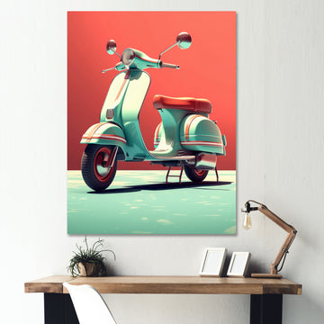 Coral Teal Scooter Display I - Scooter Canvas Wall Art